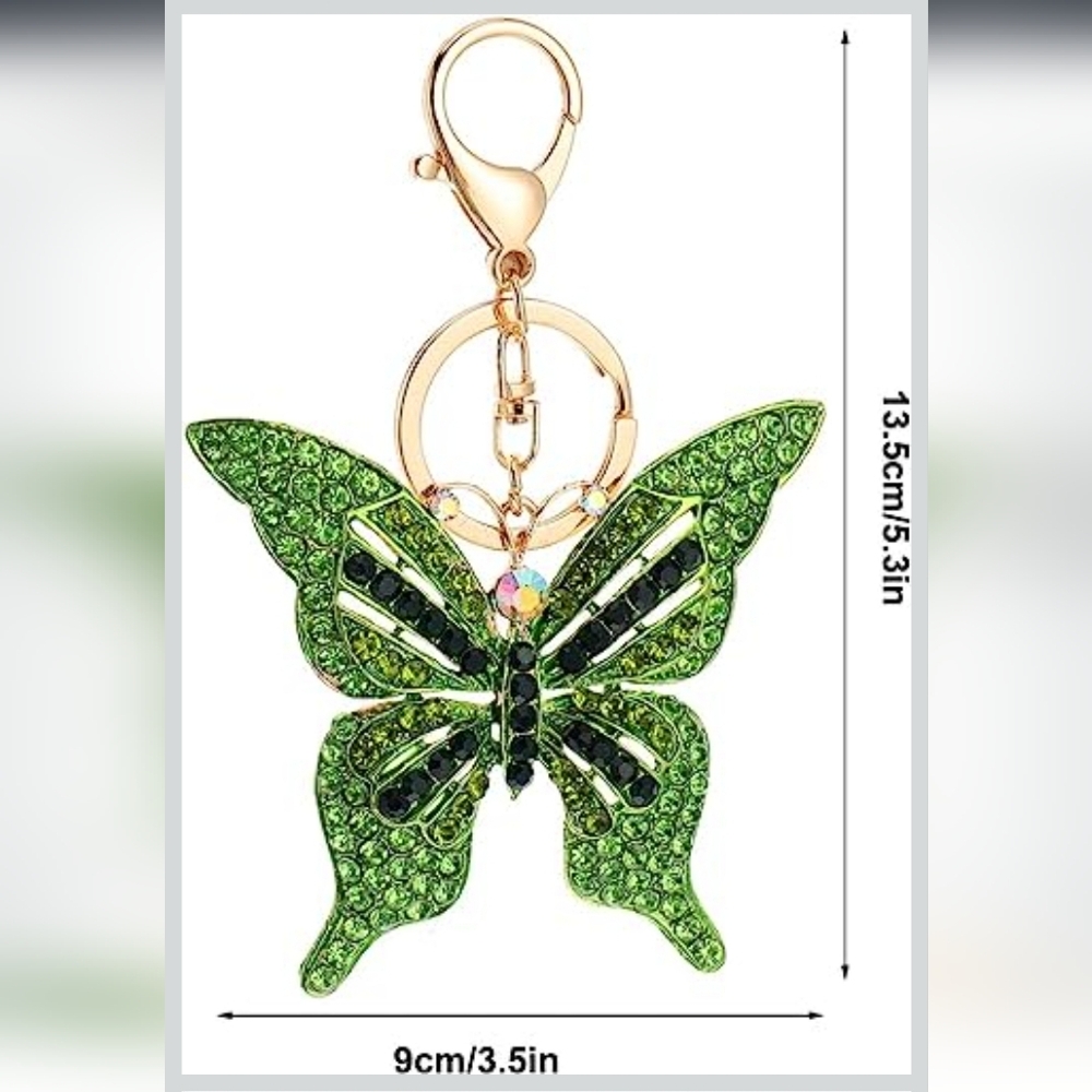 Butterfly Rhinestone Keychain Green - Picture 5 of 6